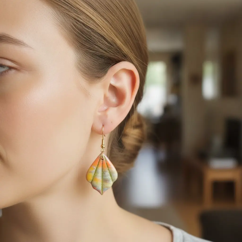 AI Generated Mise en situation des boucles d'oreilles Feuilles Multicolores