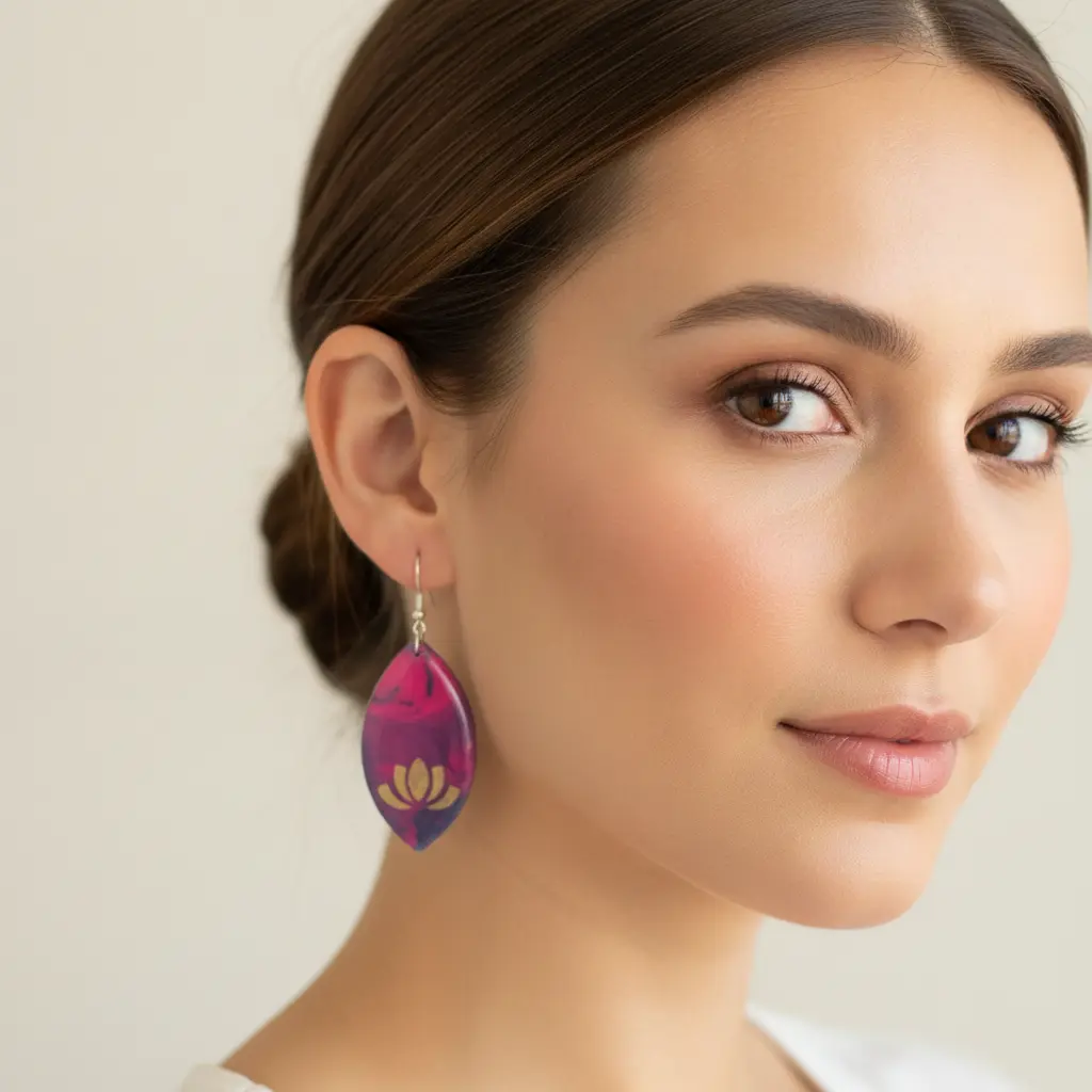 AI Generated Mise en situation des boucles d'oreilles lotus rose et violette