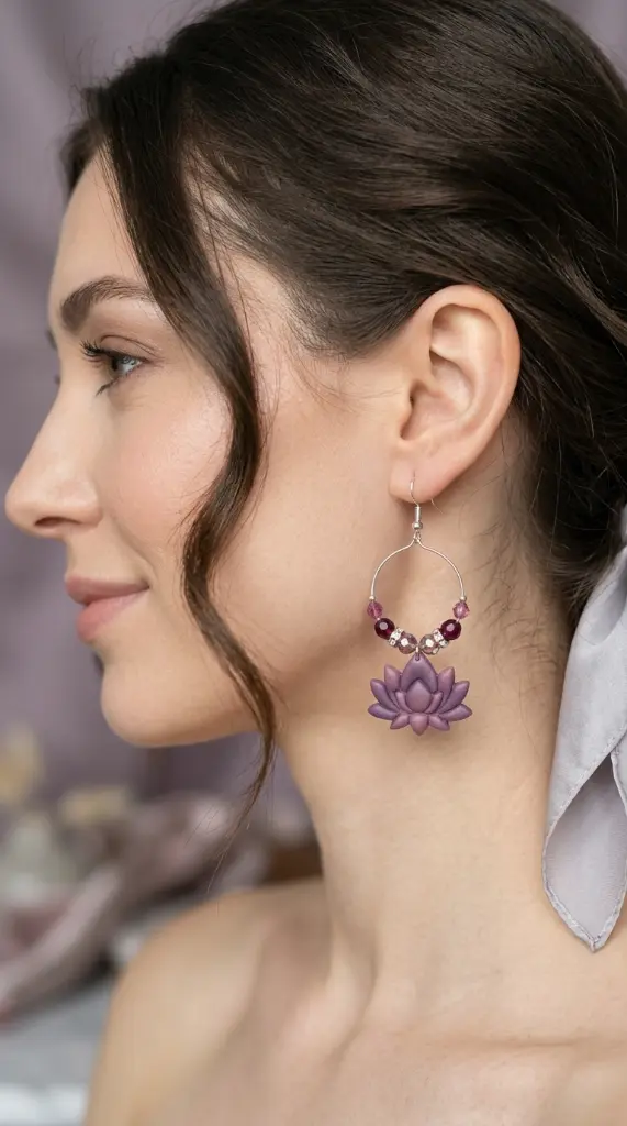 AI Generated Boucles d'oreilles lotus portées par un mannequin