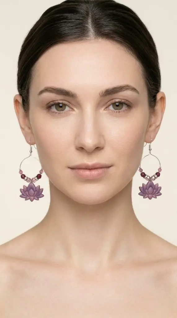 AI Generated Boucles d'oreilles lotus vue de face sur mannequin