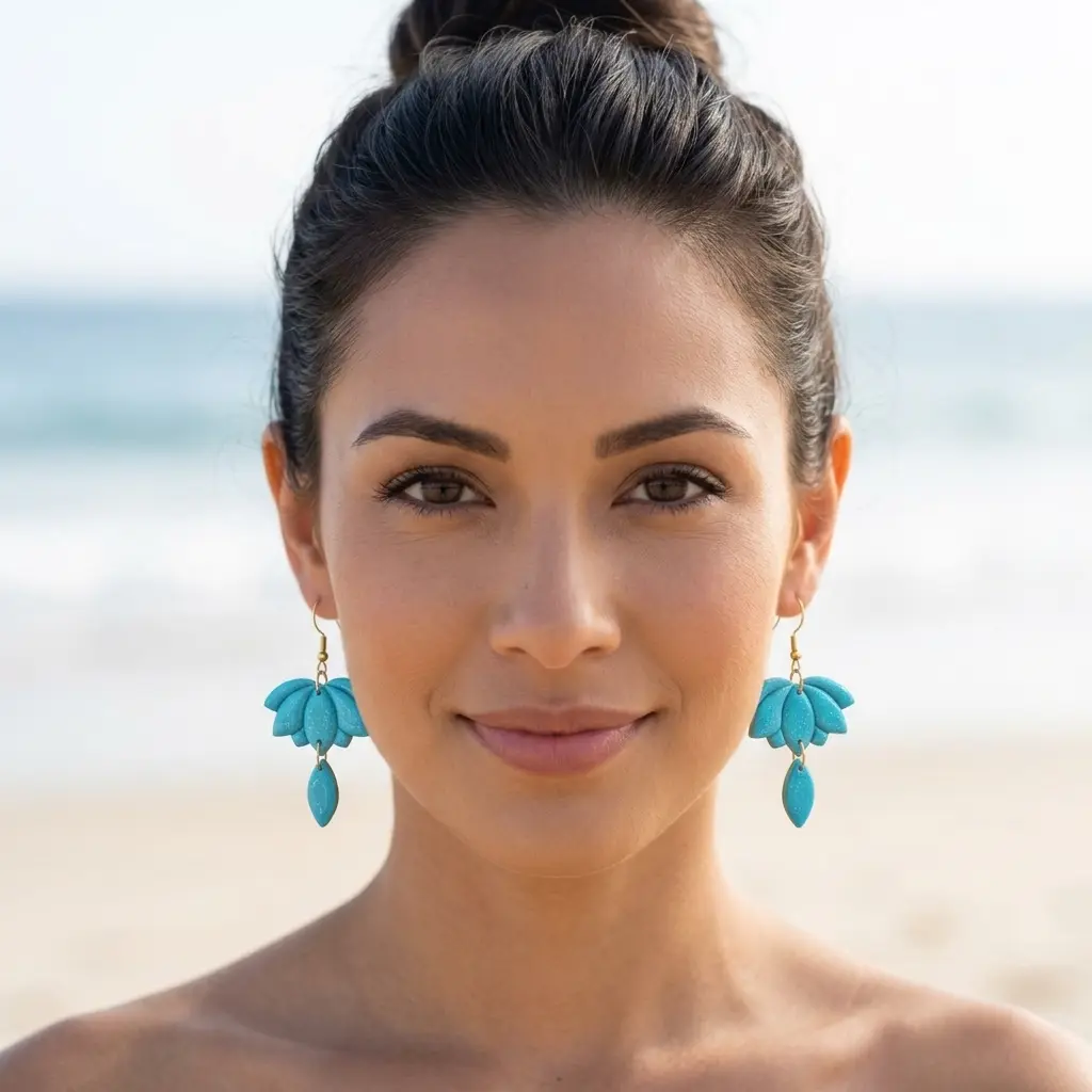 AI Generated Boucles d'oreilles Azuria - Vue de face sur mannequin