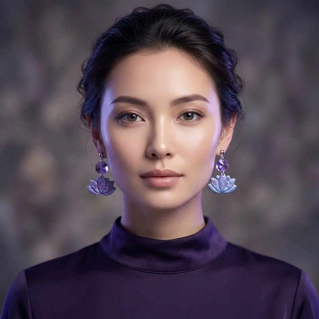 AI Generated Boucles d'oreilles Violetta portées par un mannequin