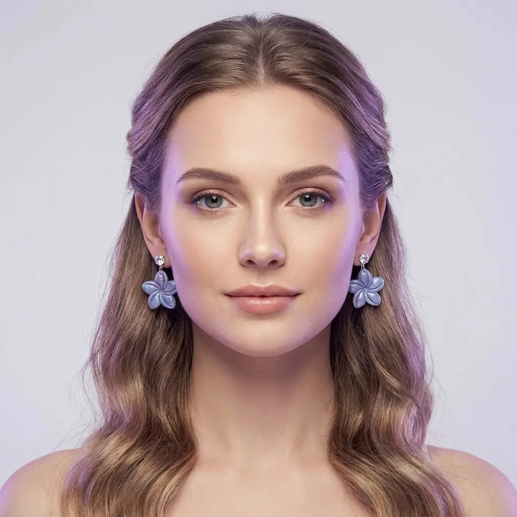 AI Generated Boucles d'oreilles fleurs portées par un mannequin
