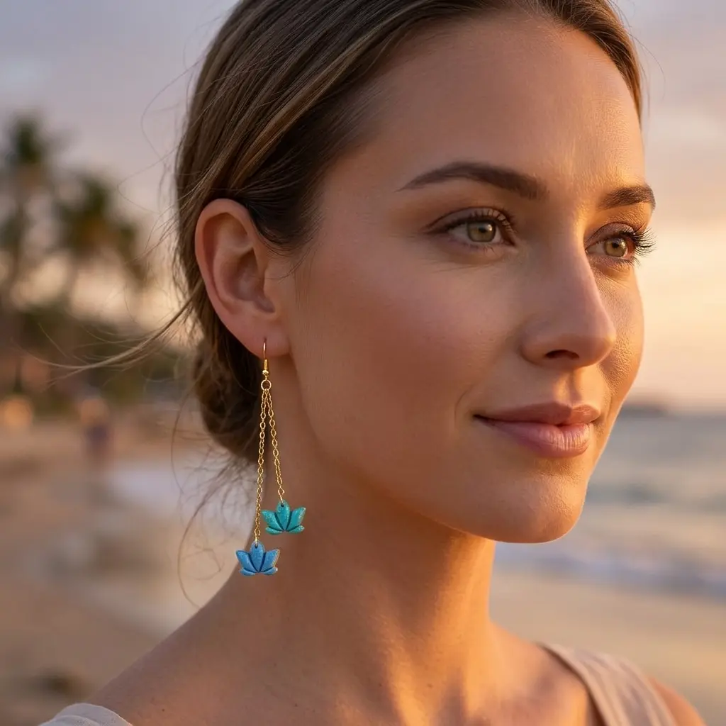 AI Generated Boucles d'oreilles Azuria portées par un mannequin