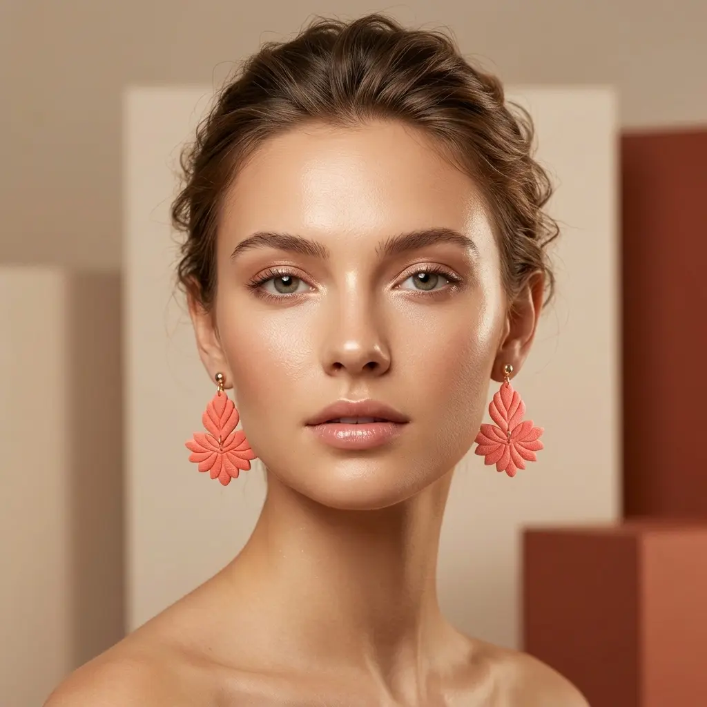AI Generated Portrait de face des boucles d'oreilles Aurore