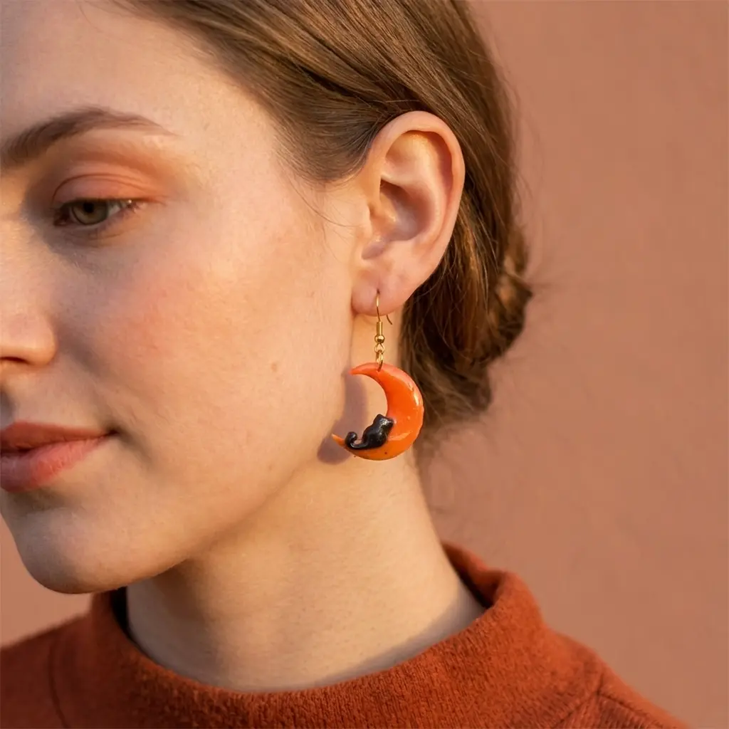 AI Generated Boucles d'oreilles Aurore portées par un mannequin