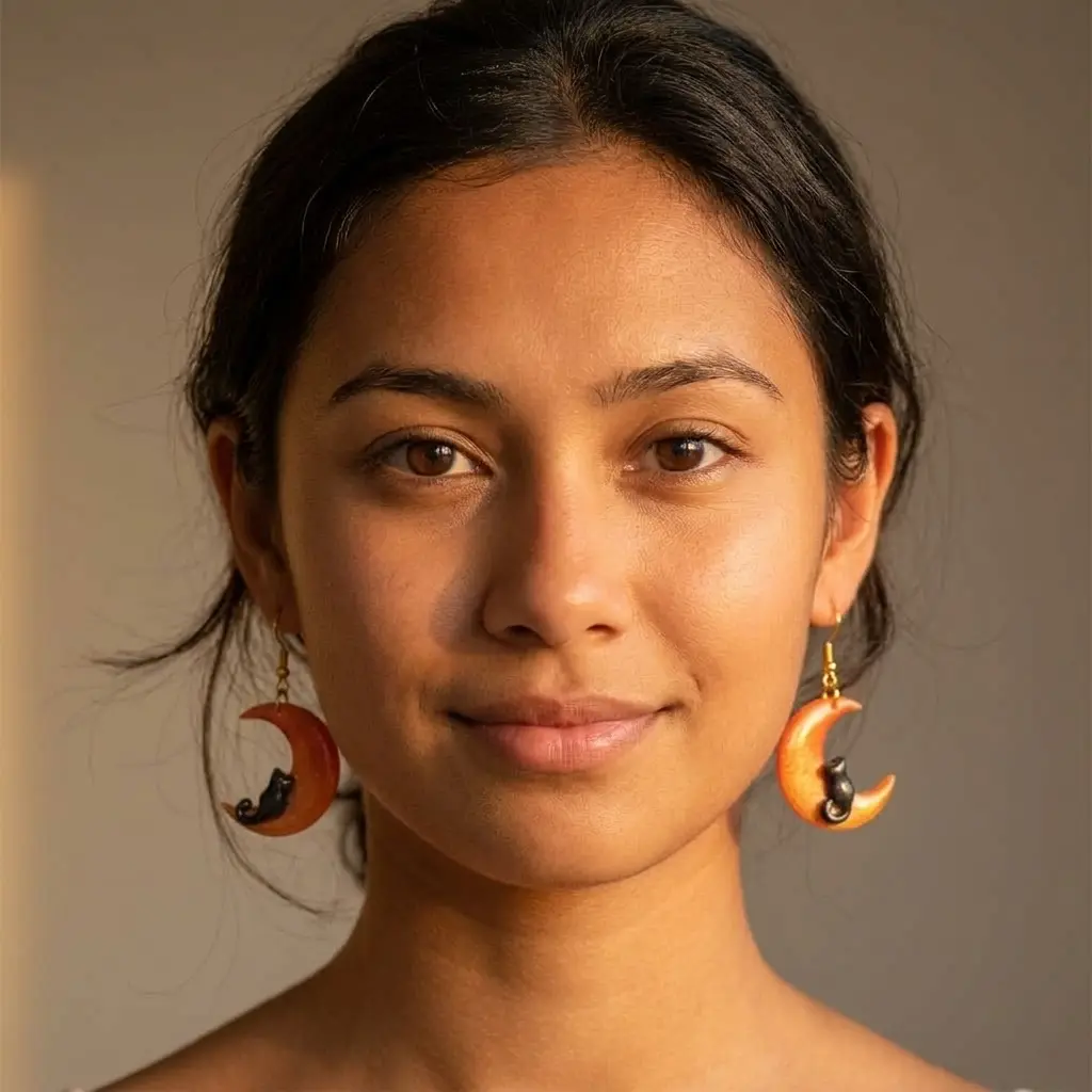 AI Generated Boucles d'oreilles Aurore - Vue de face sur mannequin