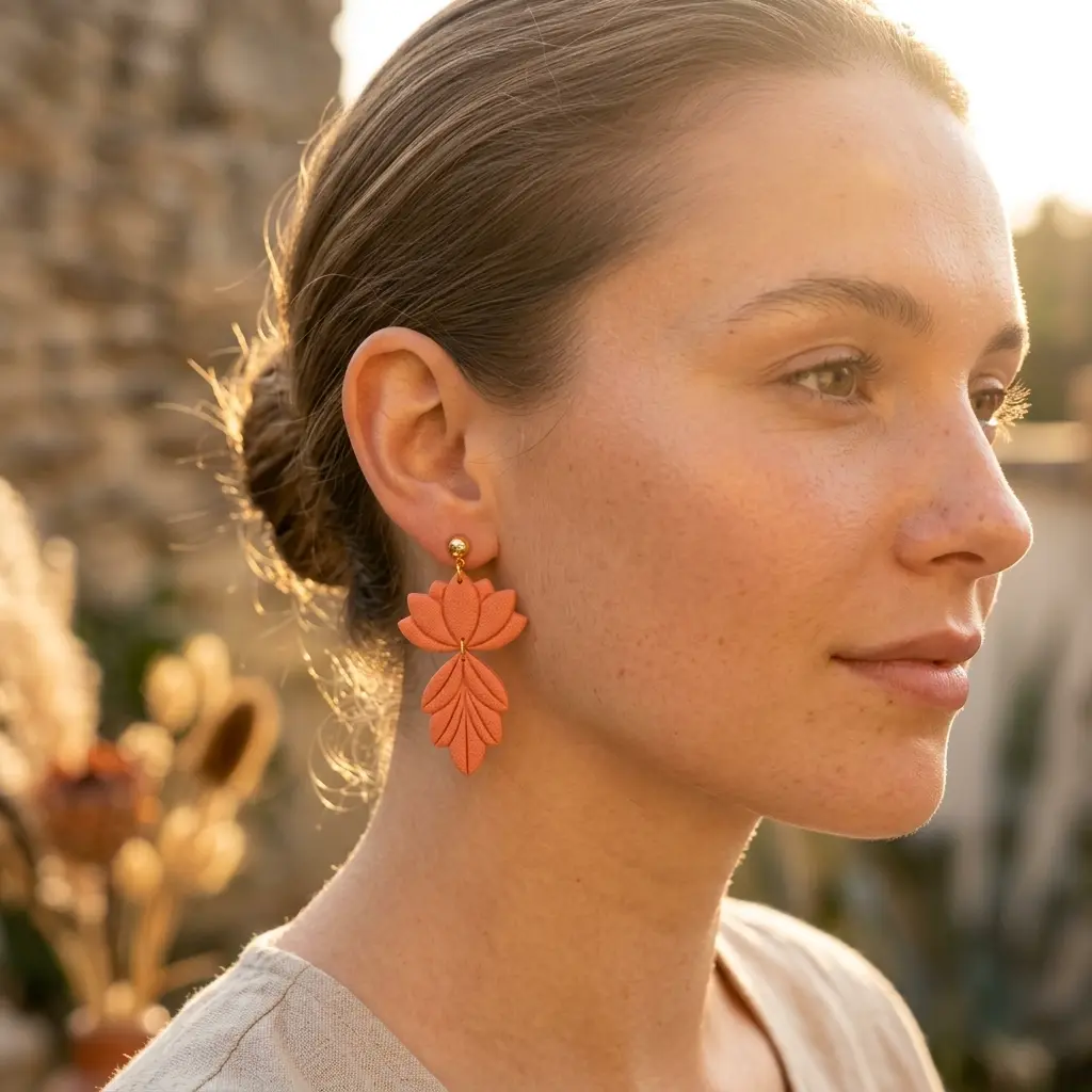AI Generated Boucles d'oreilles Aurore portées sur mannequin