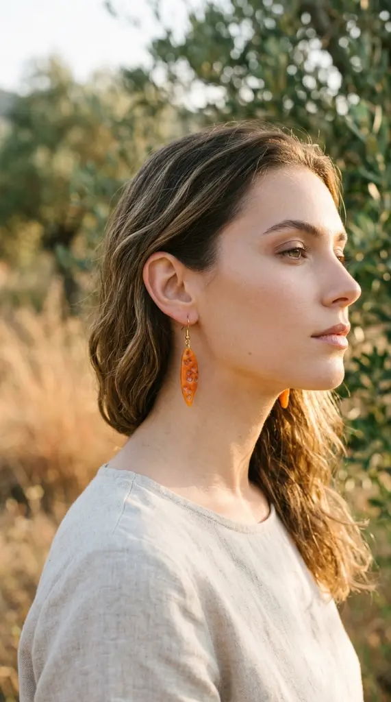 AI Generated Boucles d'oreilles Aurore portées sur mannequin