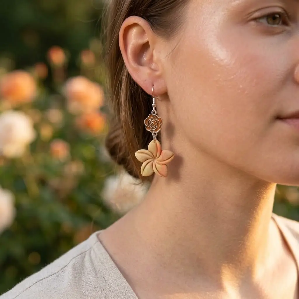 AI Generated Boucles d'oreilles Aurore portées par un mannequin