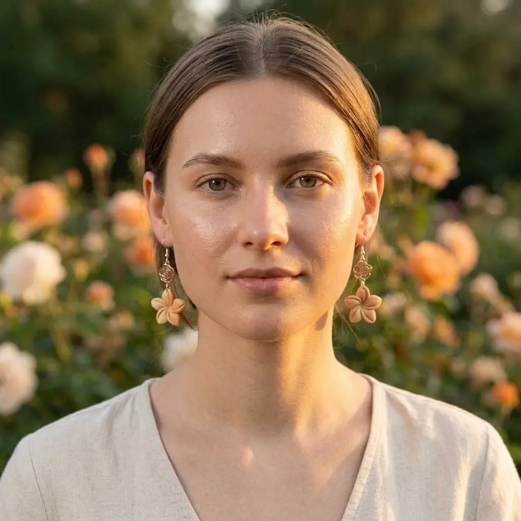 AI Generated Boucles d'oreilles Aurore - Vue de face sur mannequin