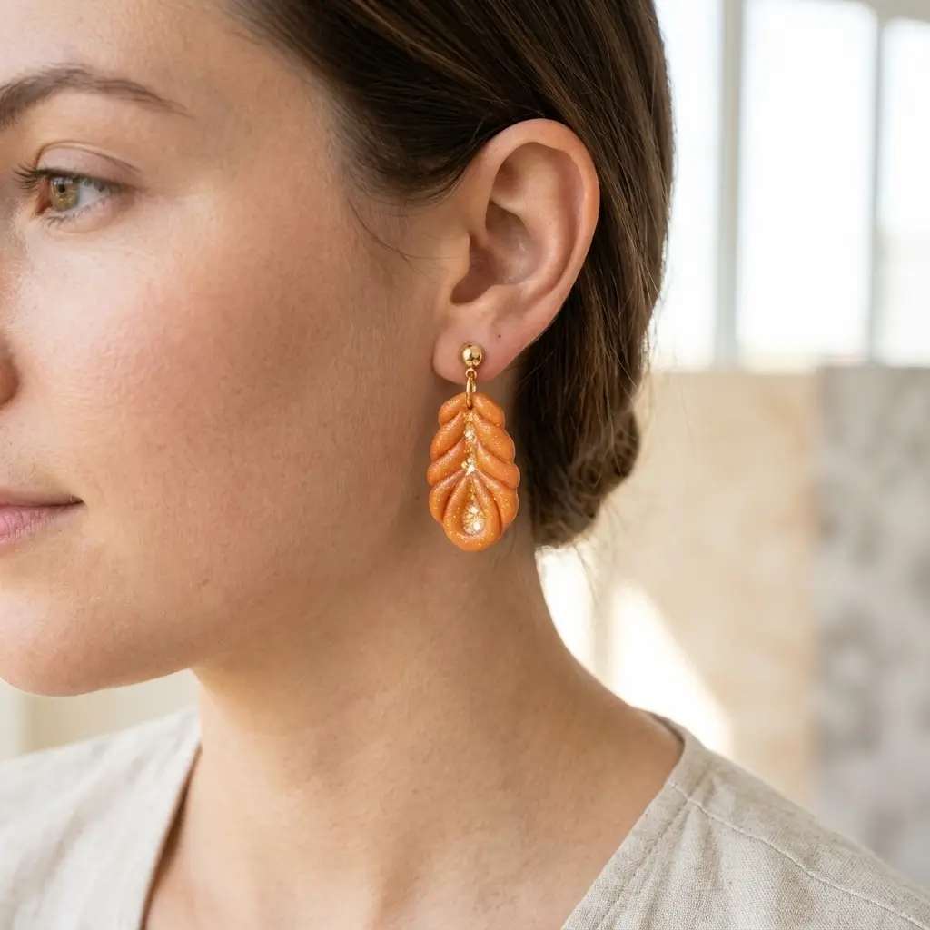 AI Generated Mise en situation réelle boucles d'oreilles Aurore sur mannequin