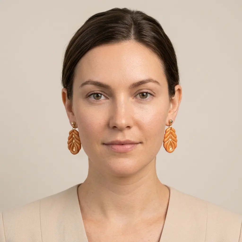 AI Generated Portrait de face boucles d'oreilles Aurore sur mannequin
