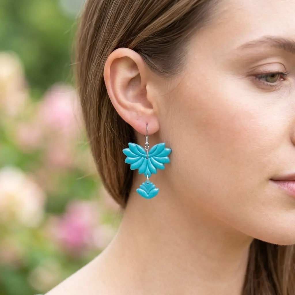 AI Generated Boucles d'oreilles Azuria portées par un mannequin humain