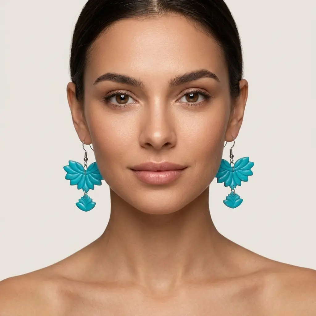 AI Generated Vue de face des boucles d'oreilles Azuria sur mannequin