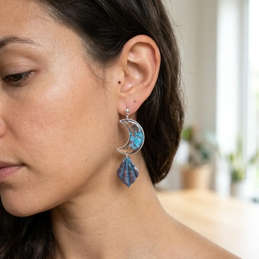 AI Generated Boucles d'oreilles Azuria portées par un mannequin