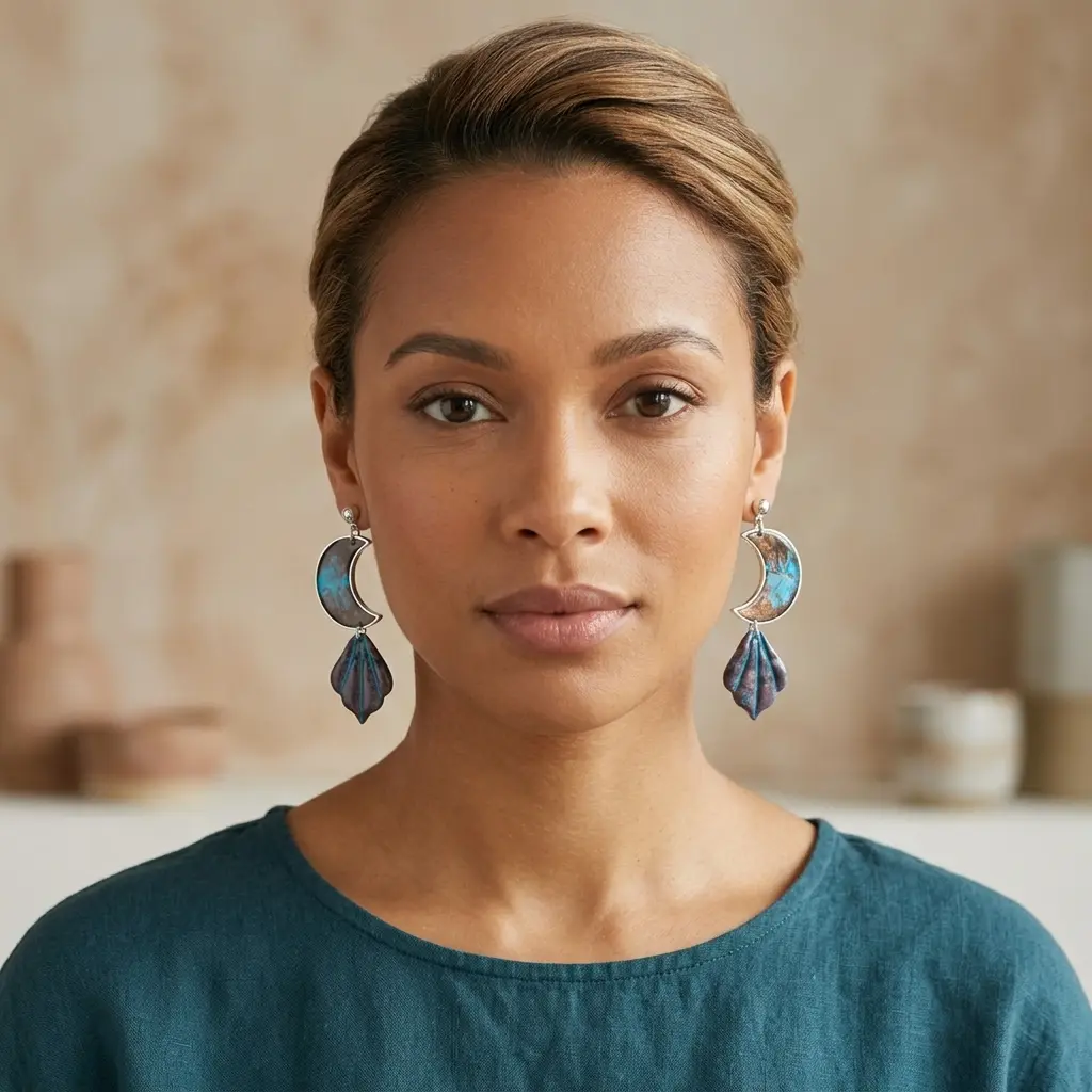 AI Generated Vue de face des boucles d'oreilles Azuria portées