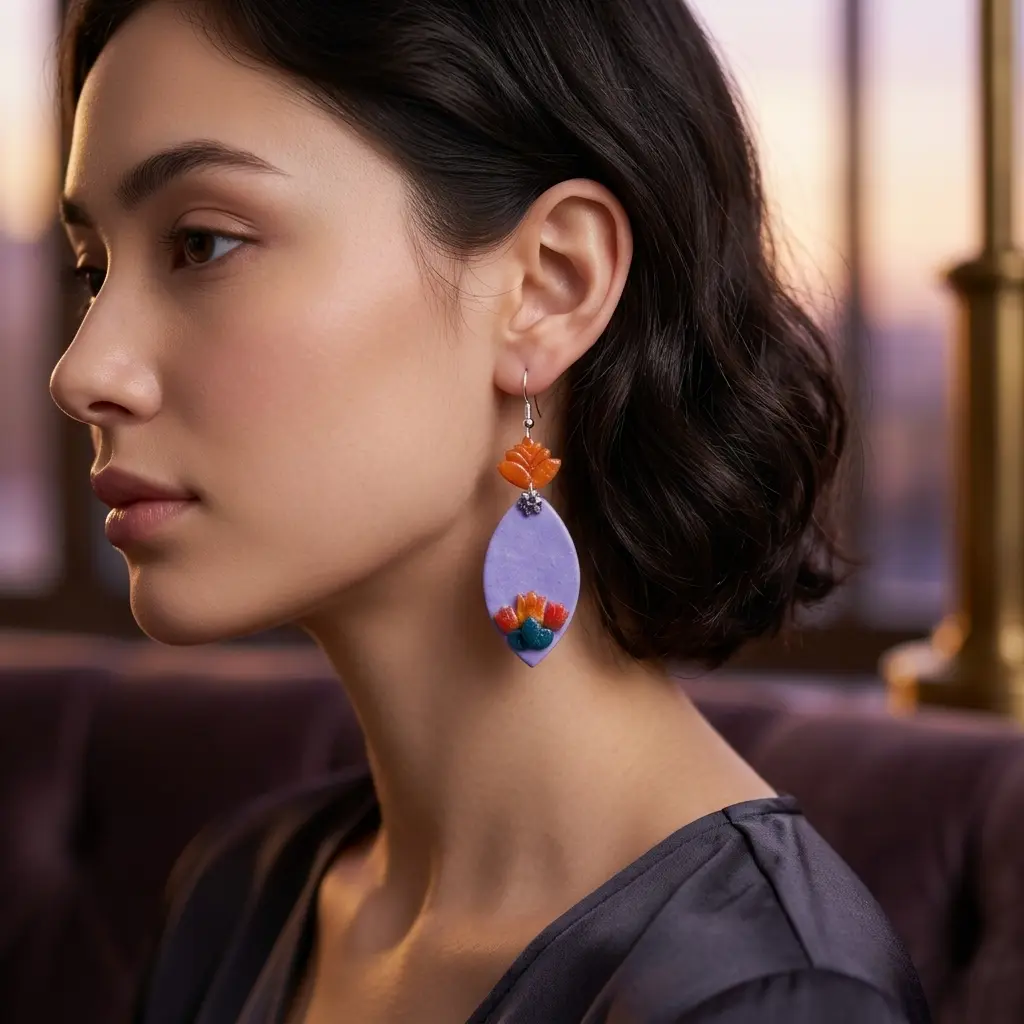 AI Generated Boucles d'oreilles Violetta sur mannequin