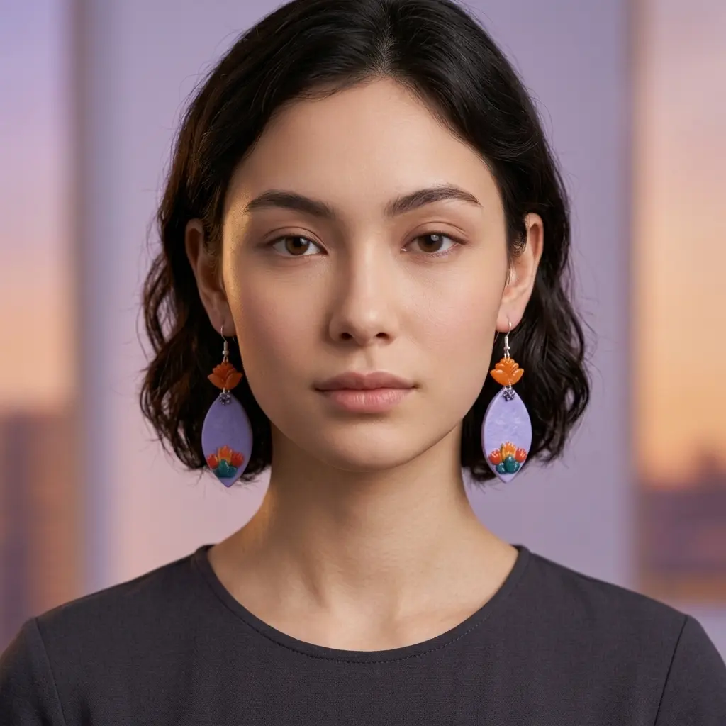 AI Generated Boucles d'oreilles Violetta - Vue de face sur mannequin