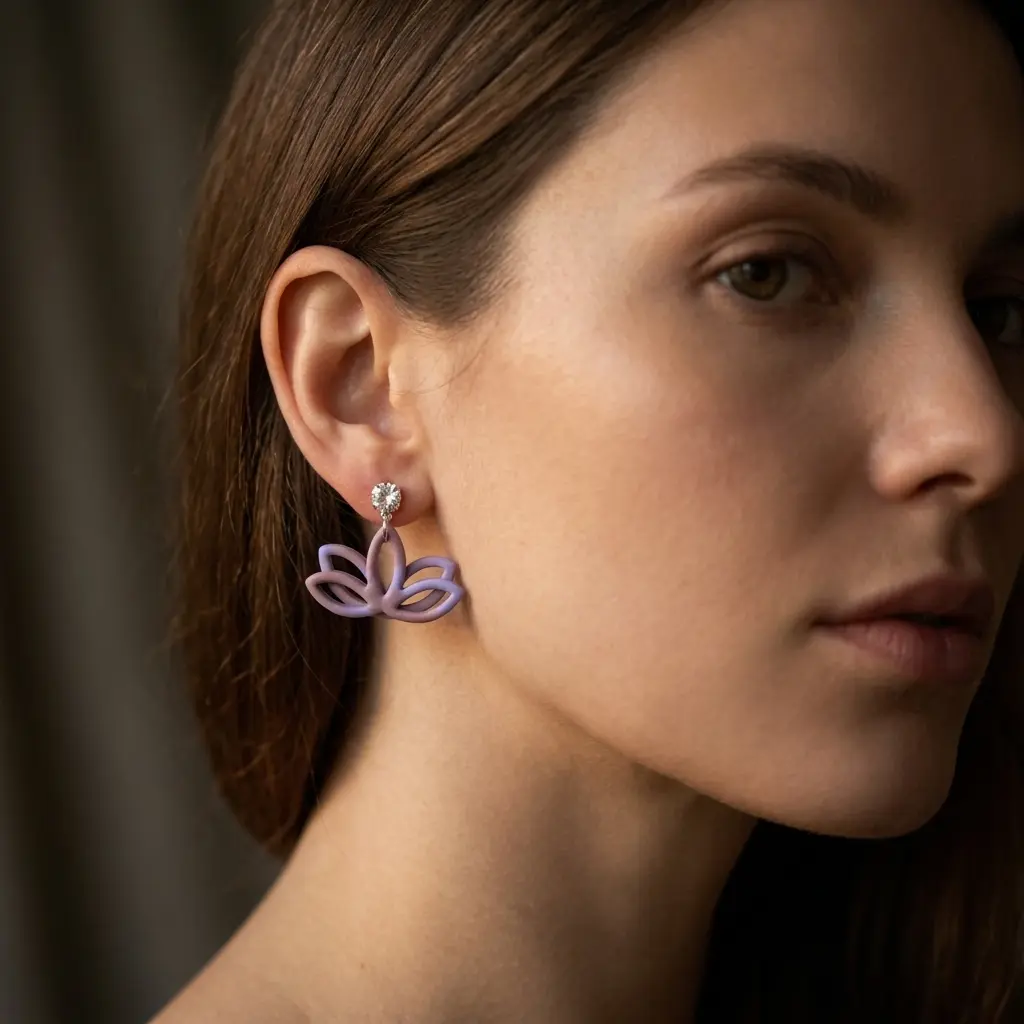 AI Generated Boucles d'oreilles Violetta portées par un mannequin