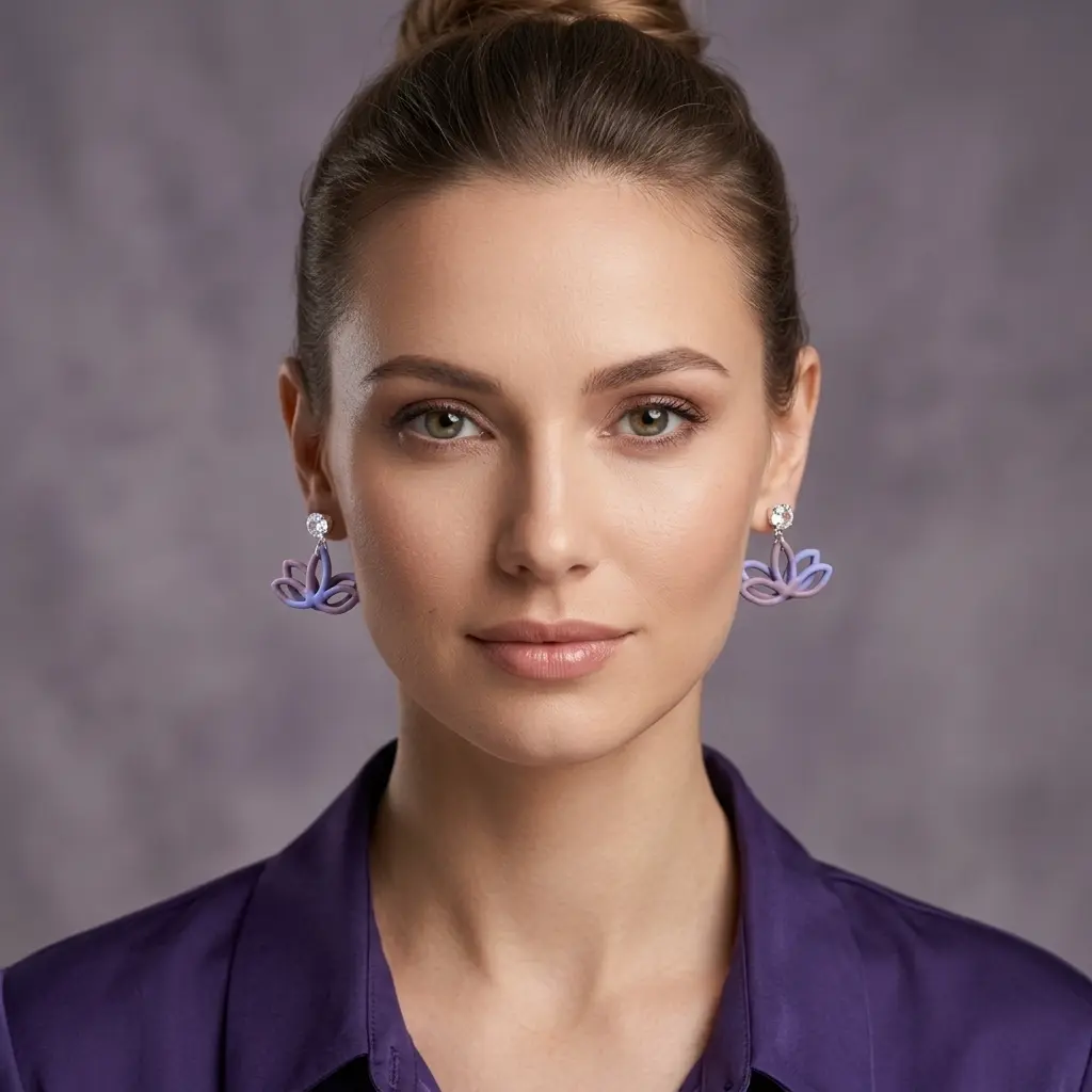 AI Generated Boucles d'oreilles Violetta - Vue de face sur mannequin