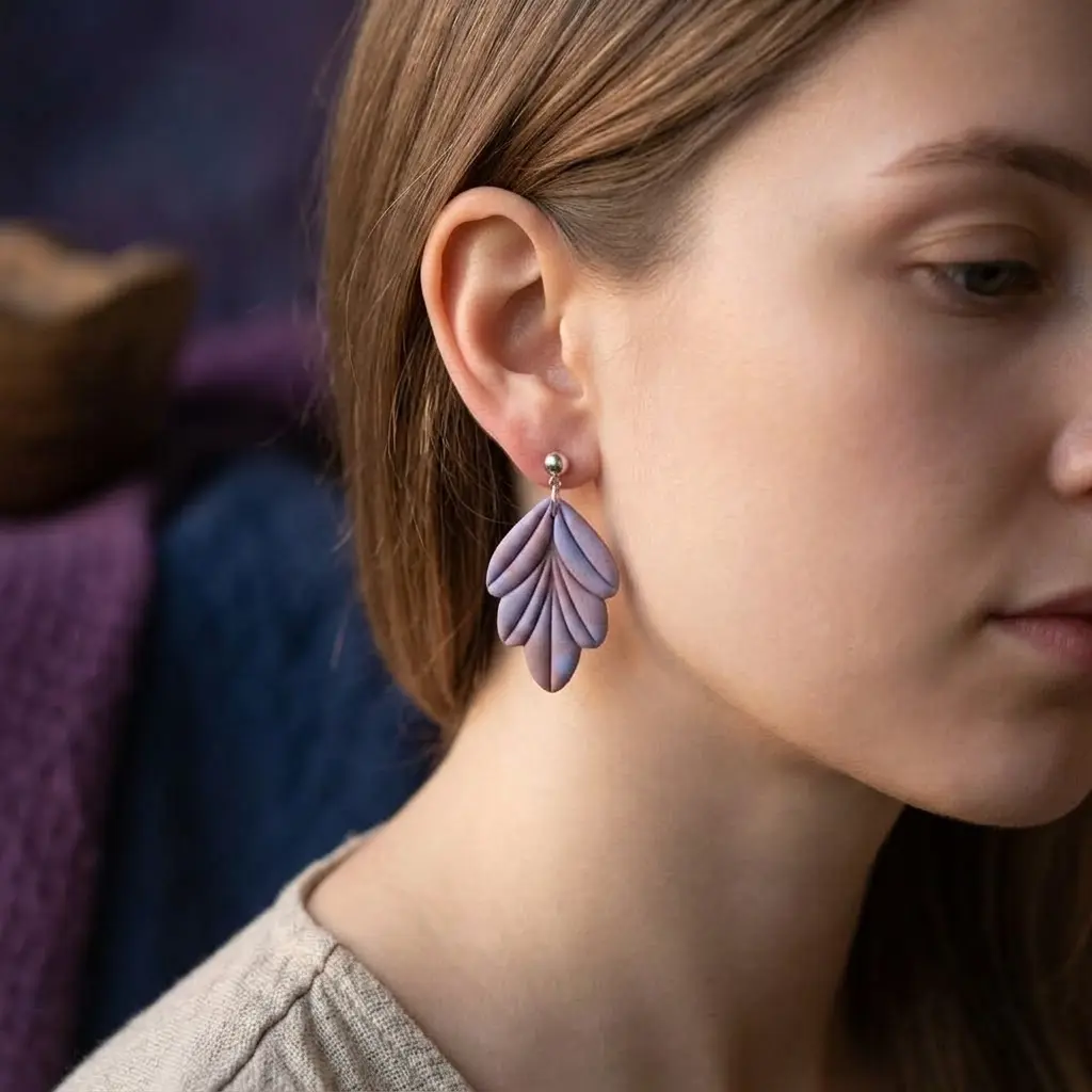 AI Generated Boucles d'oreilles Violetta portées sur mannequin