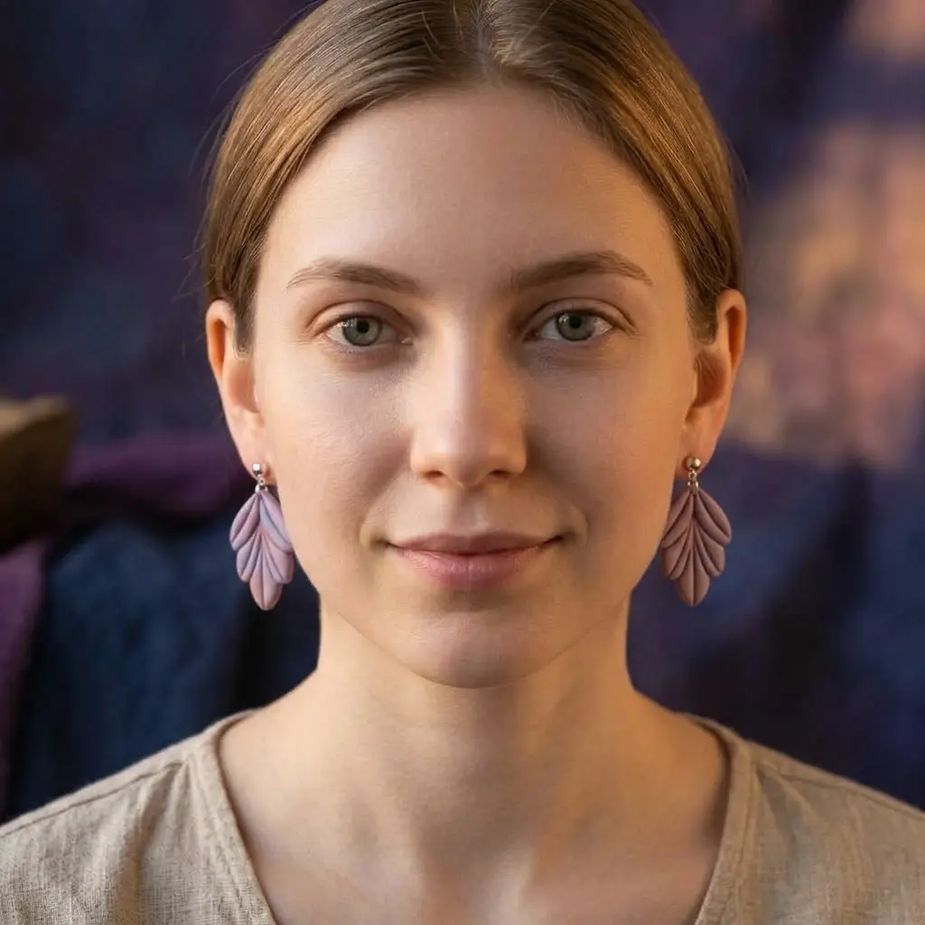 AI Generated Vue de face des boucles d'oreilles Violetta sur mannequin