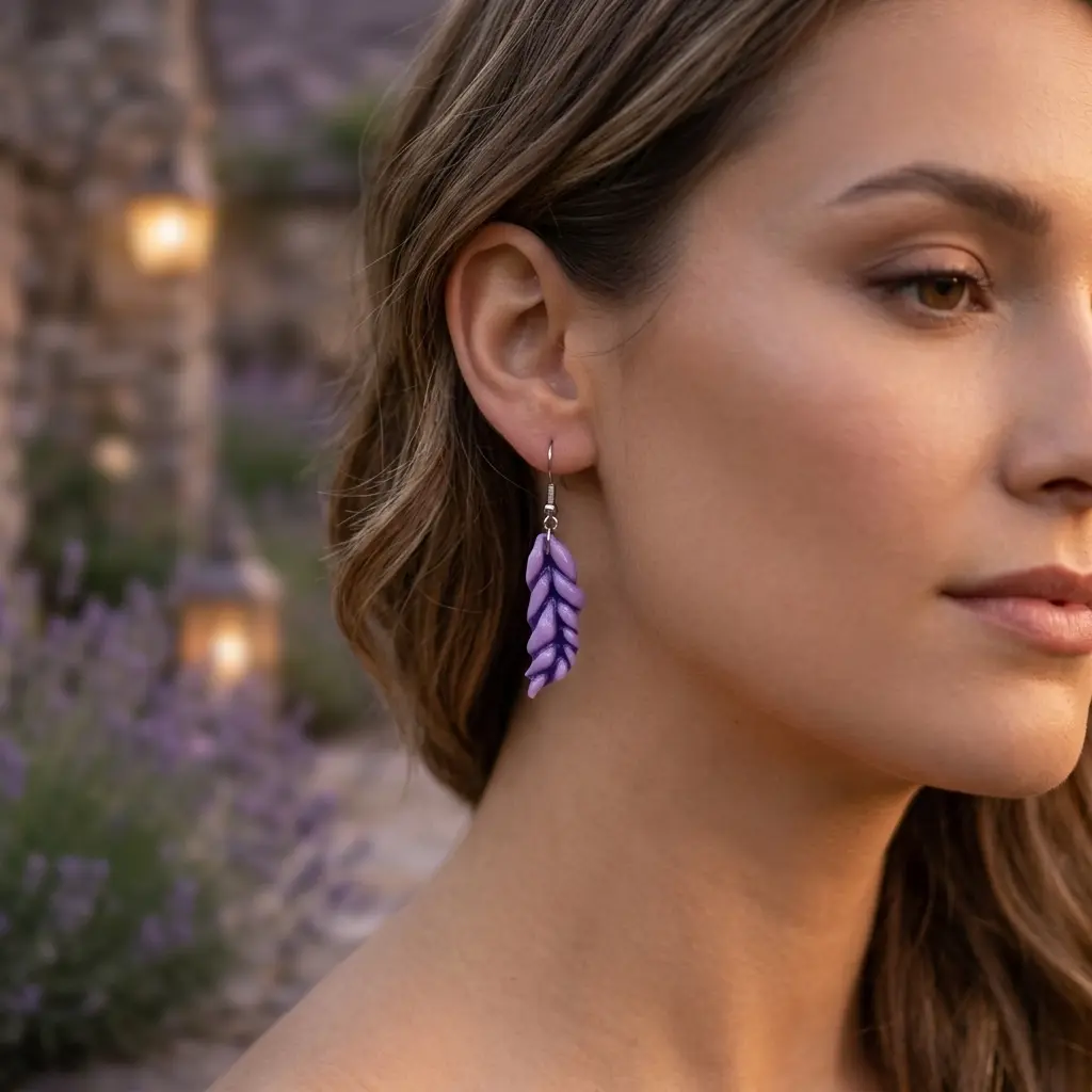 AI Generated Boucles d'oreilles Violetta portées par un mannequin