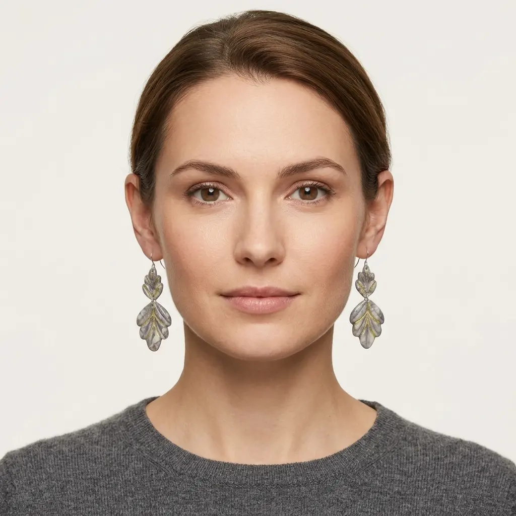AI Generated Vue de face des boucles d'oreilles Nébuleuse portées par un mannequin
