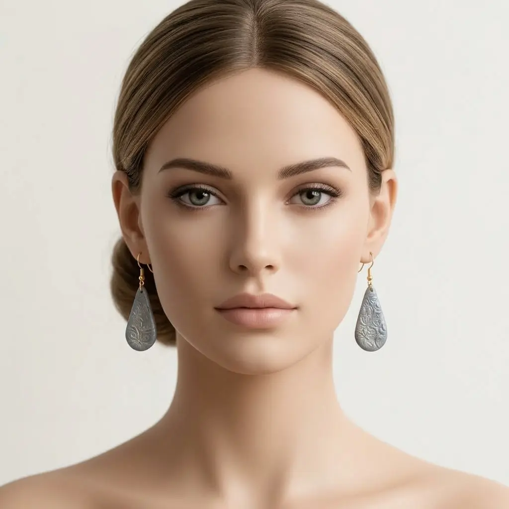 AI Generated Boucles d'oreilles Nébuleuse - Vue de face sur mannequin