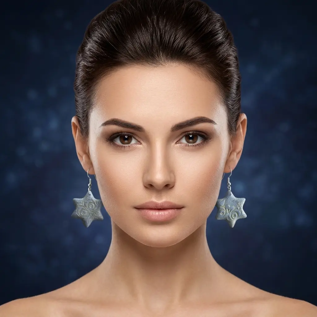 AI Generated Vue de face boucles d'oreilles Nébuleuse sur mannequin