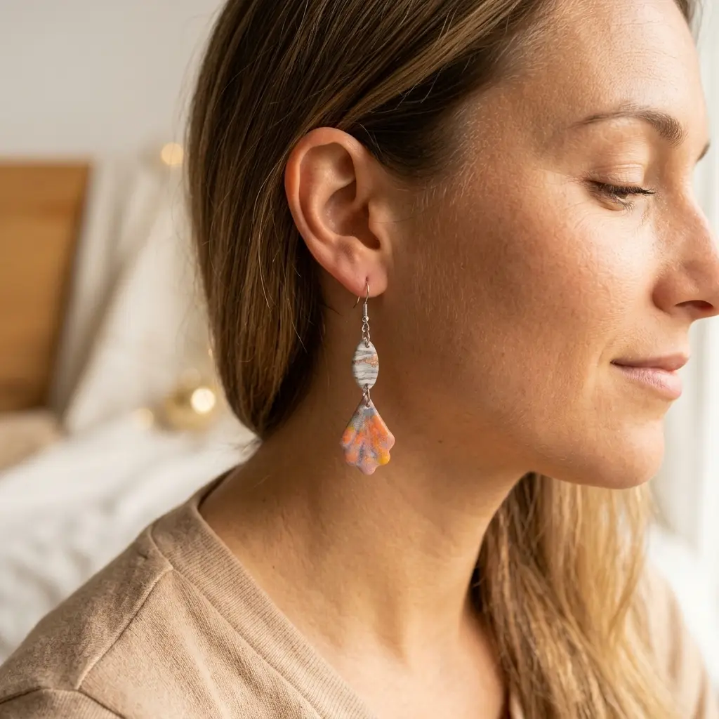 AI Generated Boucles d'oreilles Nébuleuse portées par une femme