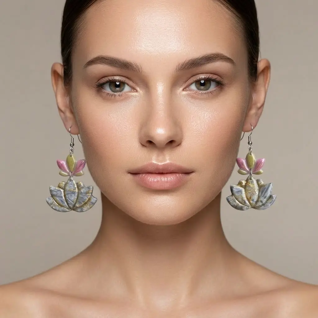 AI Generated Gros plan de face des boucles d'oreilles Nébuleuse portées