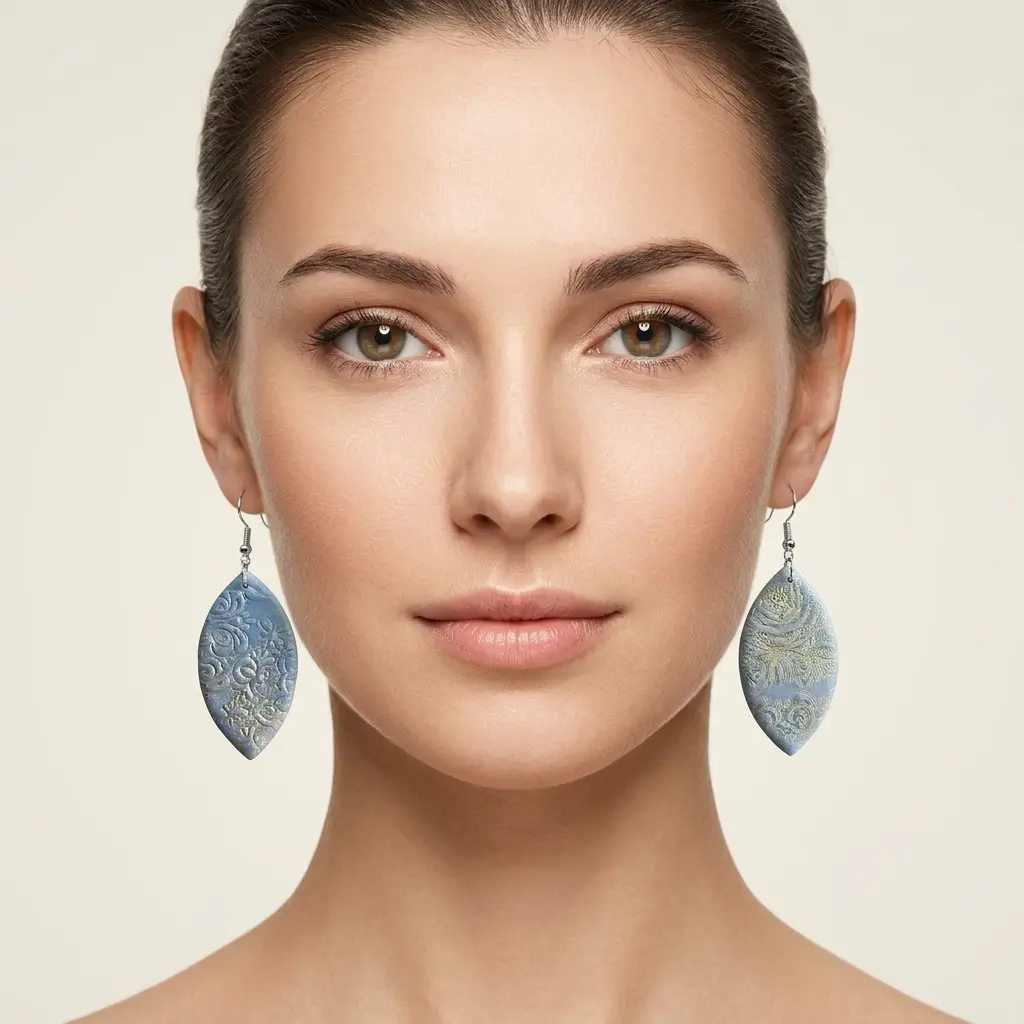 AI Generated Boucles d'oreilles Nébuleuse - Vue de face sur mannequin