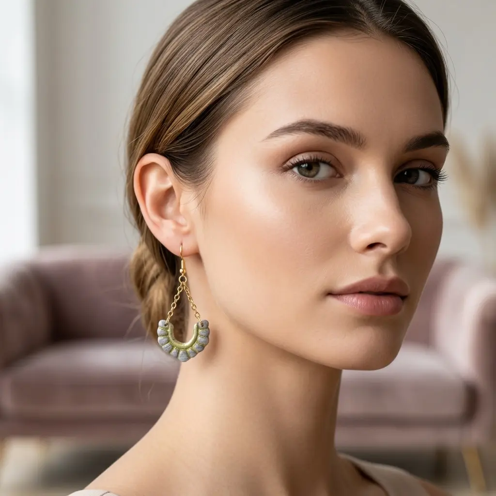 AI Generated Boucles d'oreilles Nébuleuse portées par un mannequin