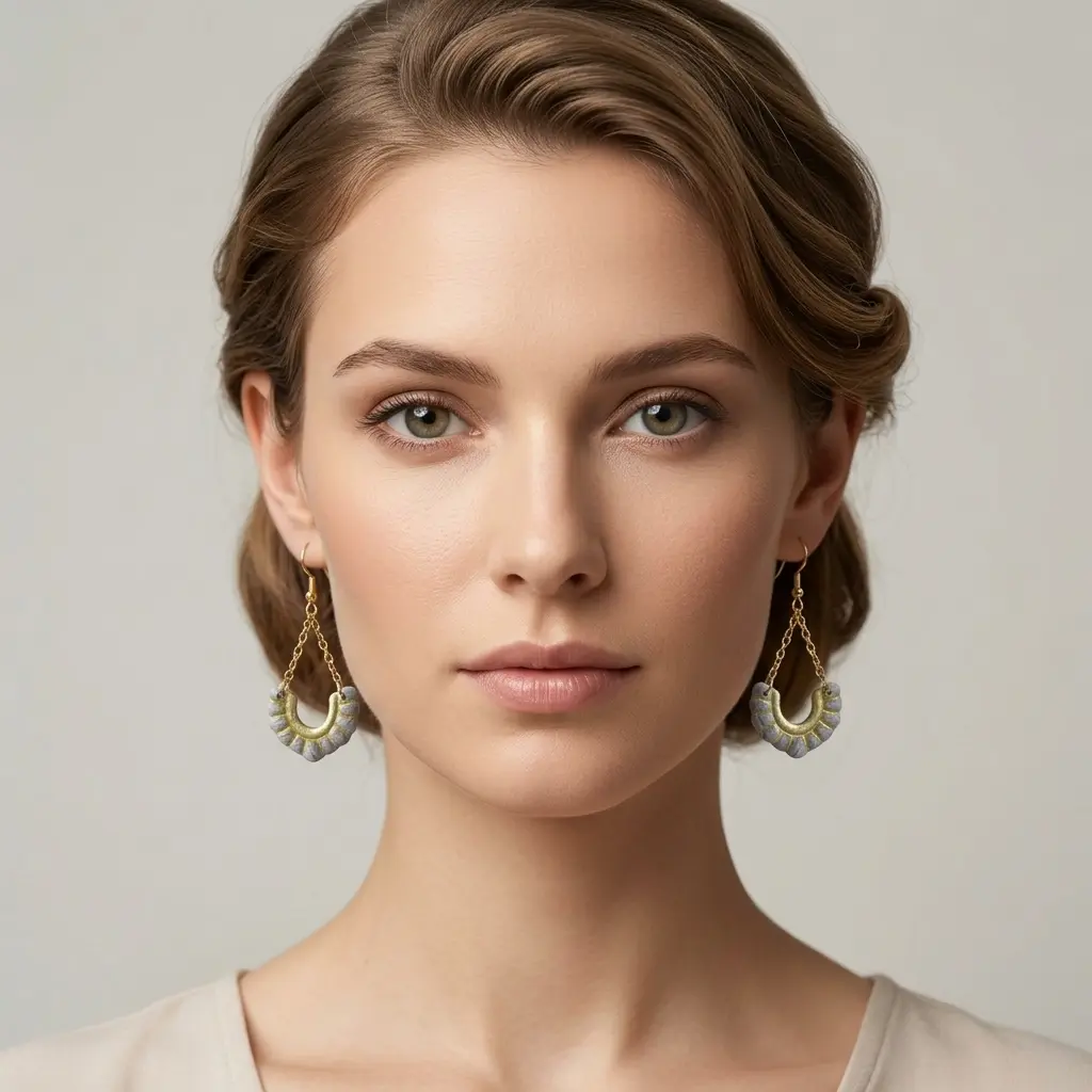 AI Generated Vue de face mannequin boucles d'oreilles Nébuleuse