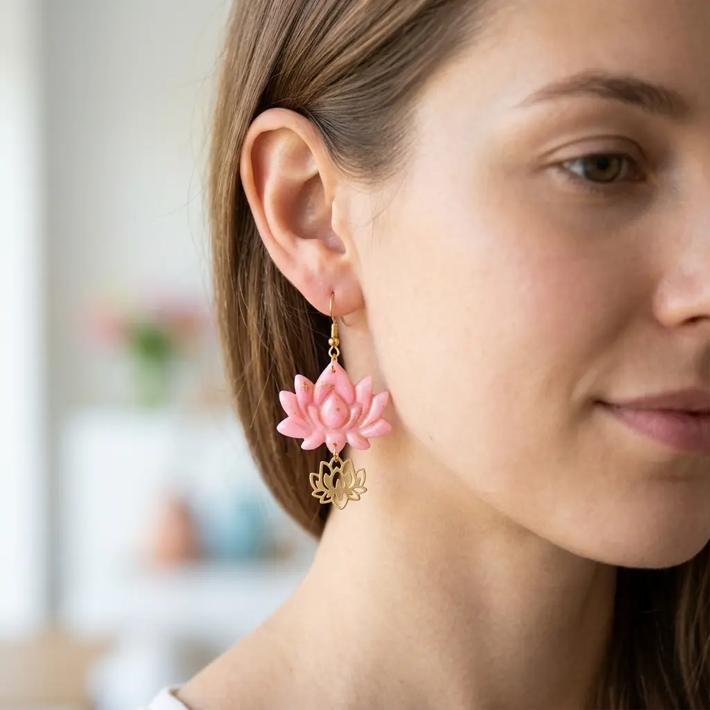 AI Generated Boucles d'oreilles Rosaline portées par un mannequin