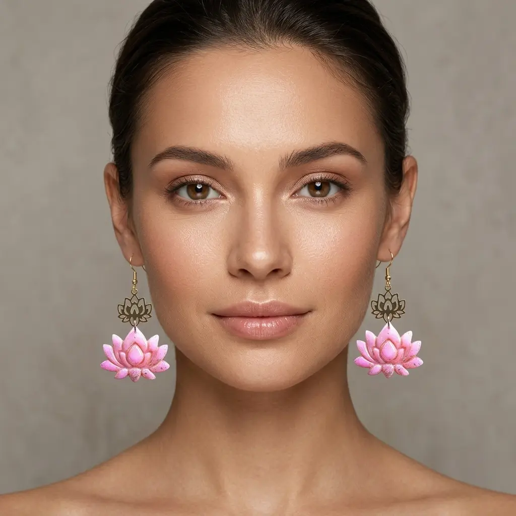 AI Generated Vue de face boucles d'oreilles Rosaline portées