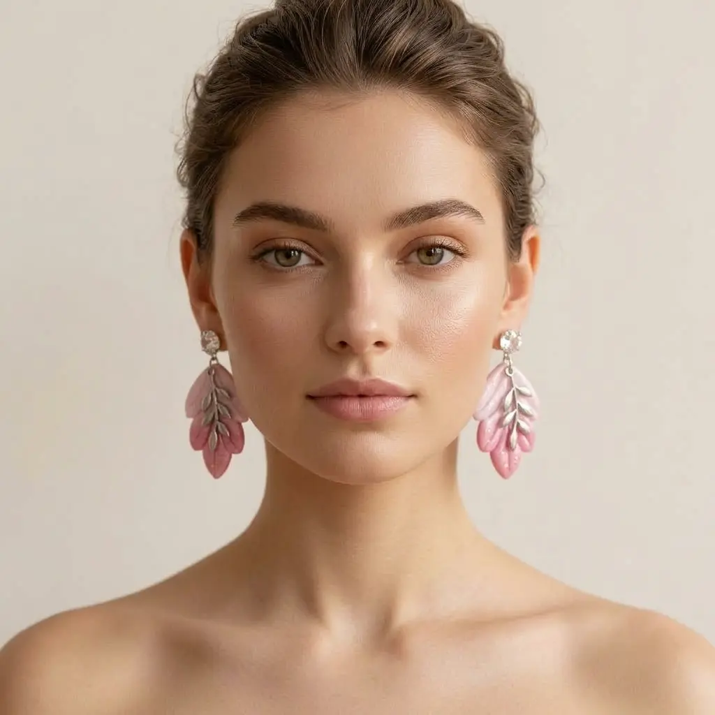 AI Generated Boucles d'oreilles Rosaline - Vue de face sur mannequin