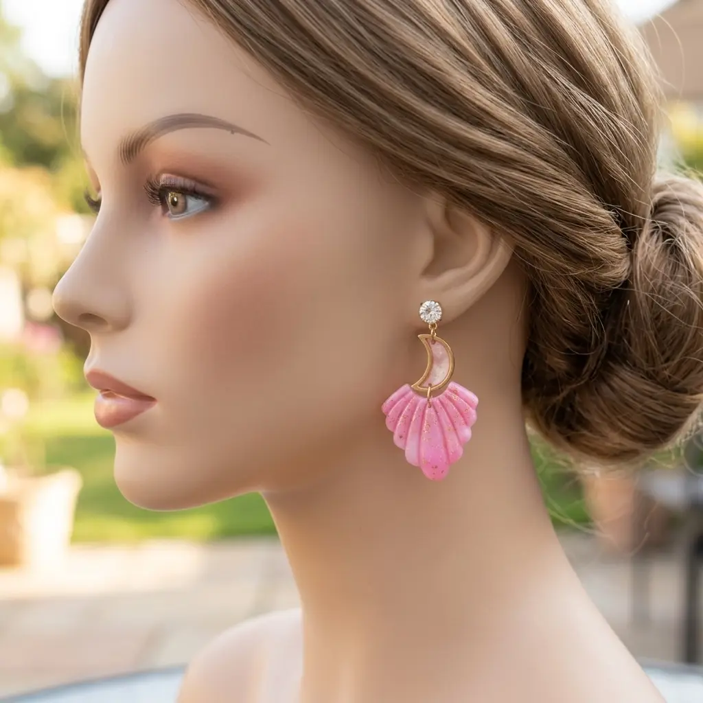 AI Generated Boucles d'oreilles Rosaline portées par un mannequin humain