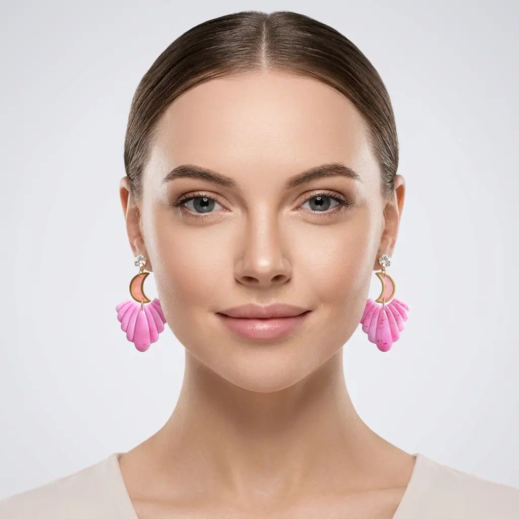 AI Generated Boucles d'oreilles Rosaline - Vue de face sur mannequin