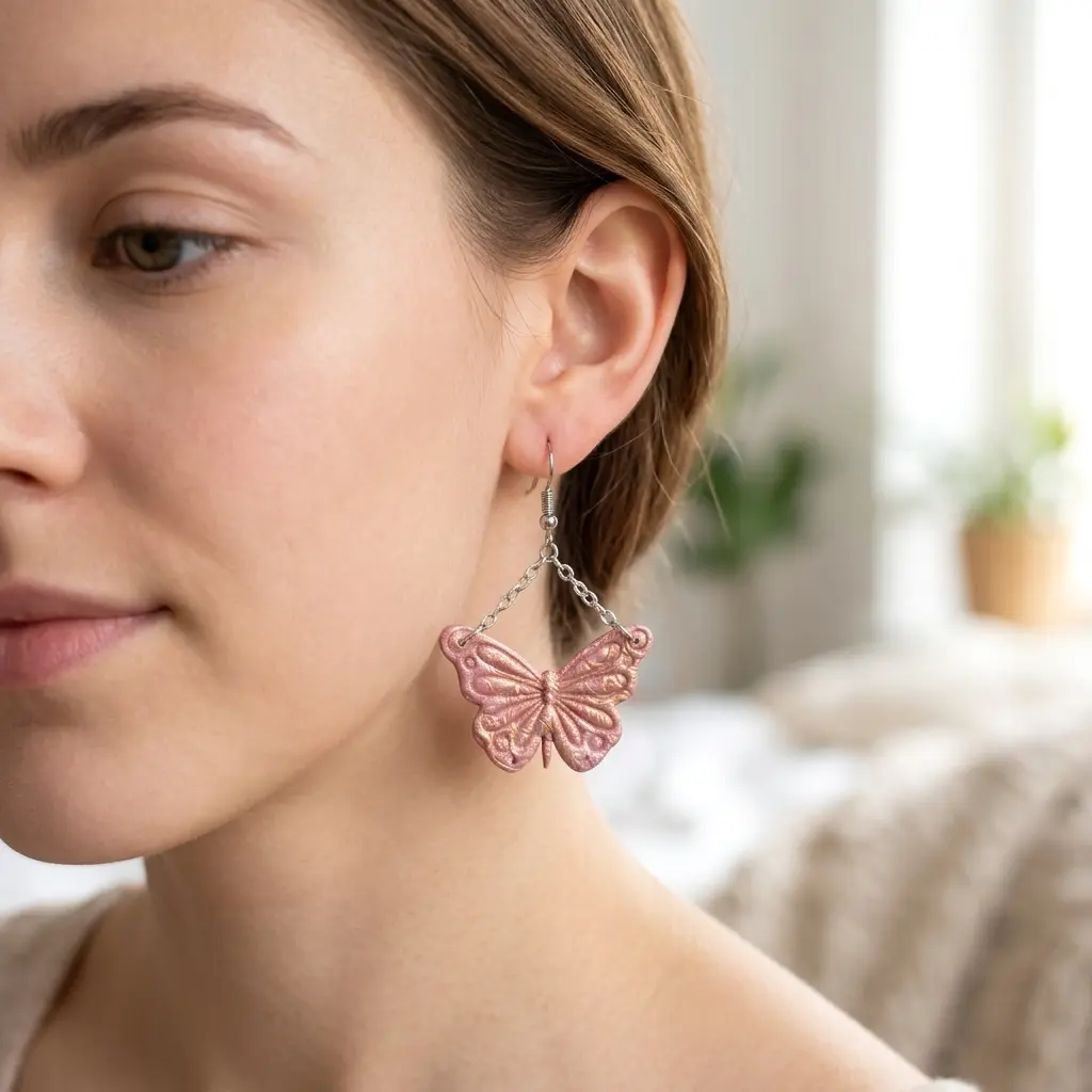 AI Generated Boucles d'oreilles Rosaline portées par un mannequin