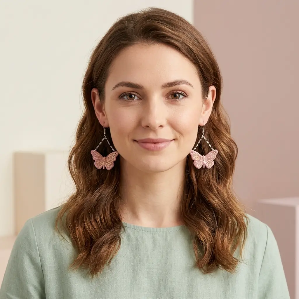 AI Generated Vue de face - Boucles d'oreilles Rosaline sur mannequin