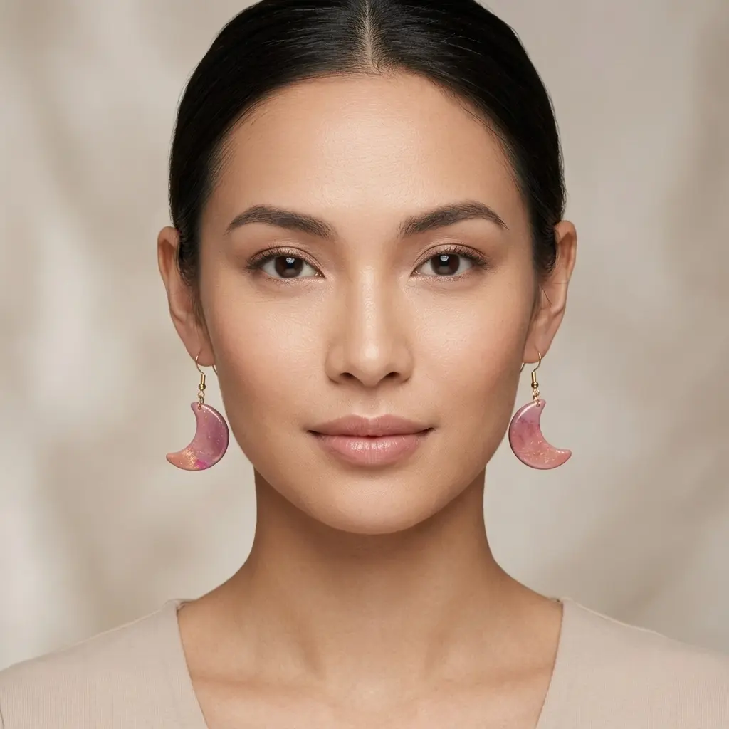 AI Generated Boucles d'oreilles Rosaline - Vue de face sur mannequin