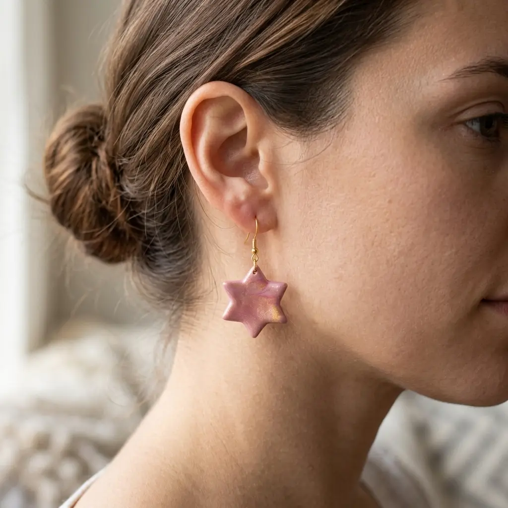 AI Generated Boucles d'oreilles Rosaline portées par un mannequin