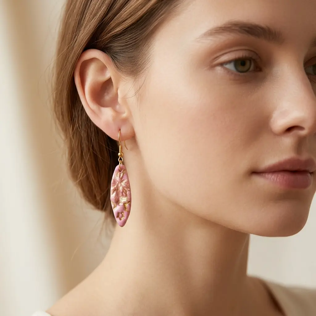 AI Generated Boucles d'oreilles Rosaline portées par un mannequin