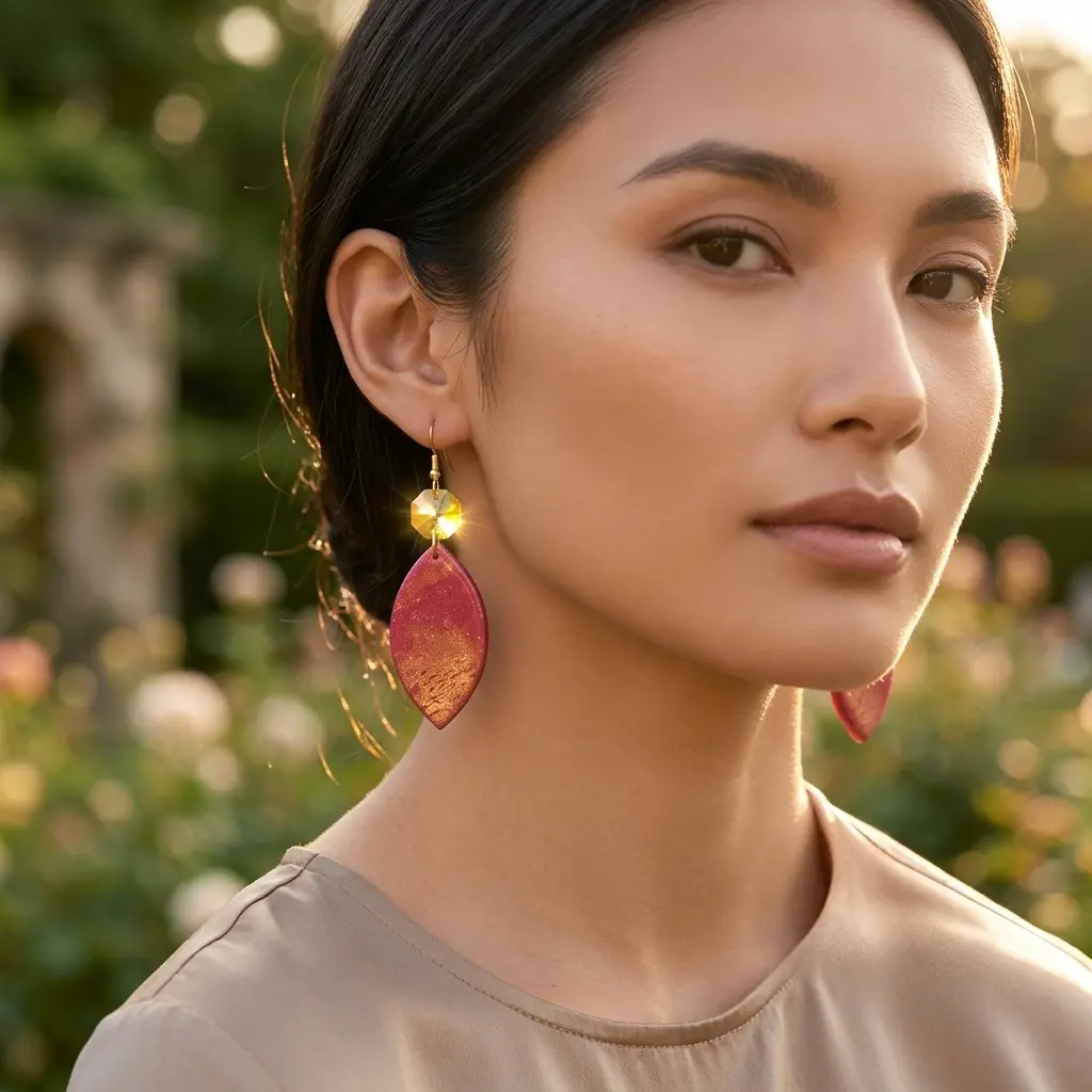 AI Generated Boucles d'oreilles Rubis sur mannequin