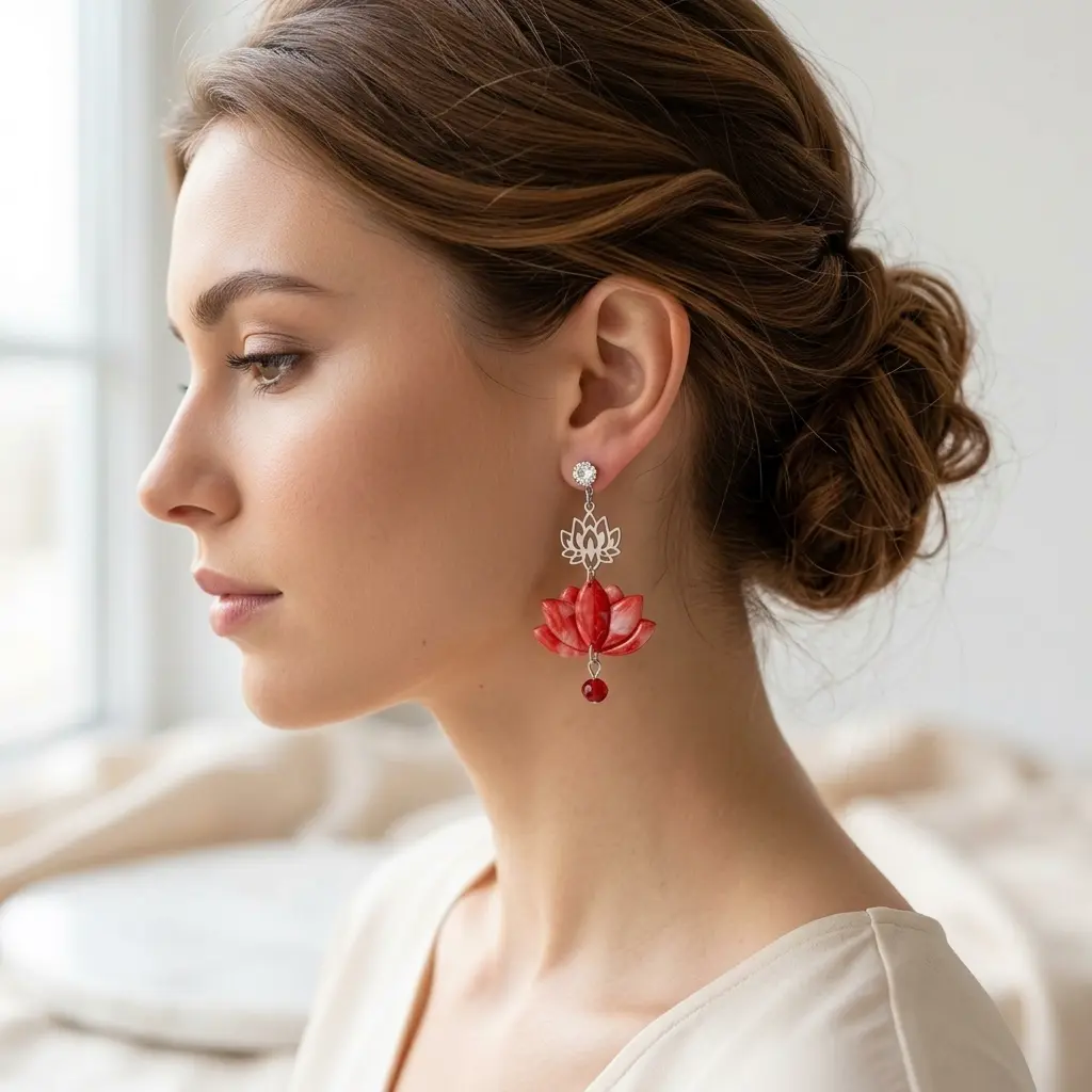 AI Generated Boucles d'oreilles Rubis sur mannequin