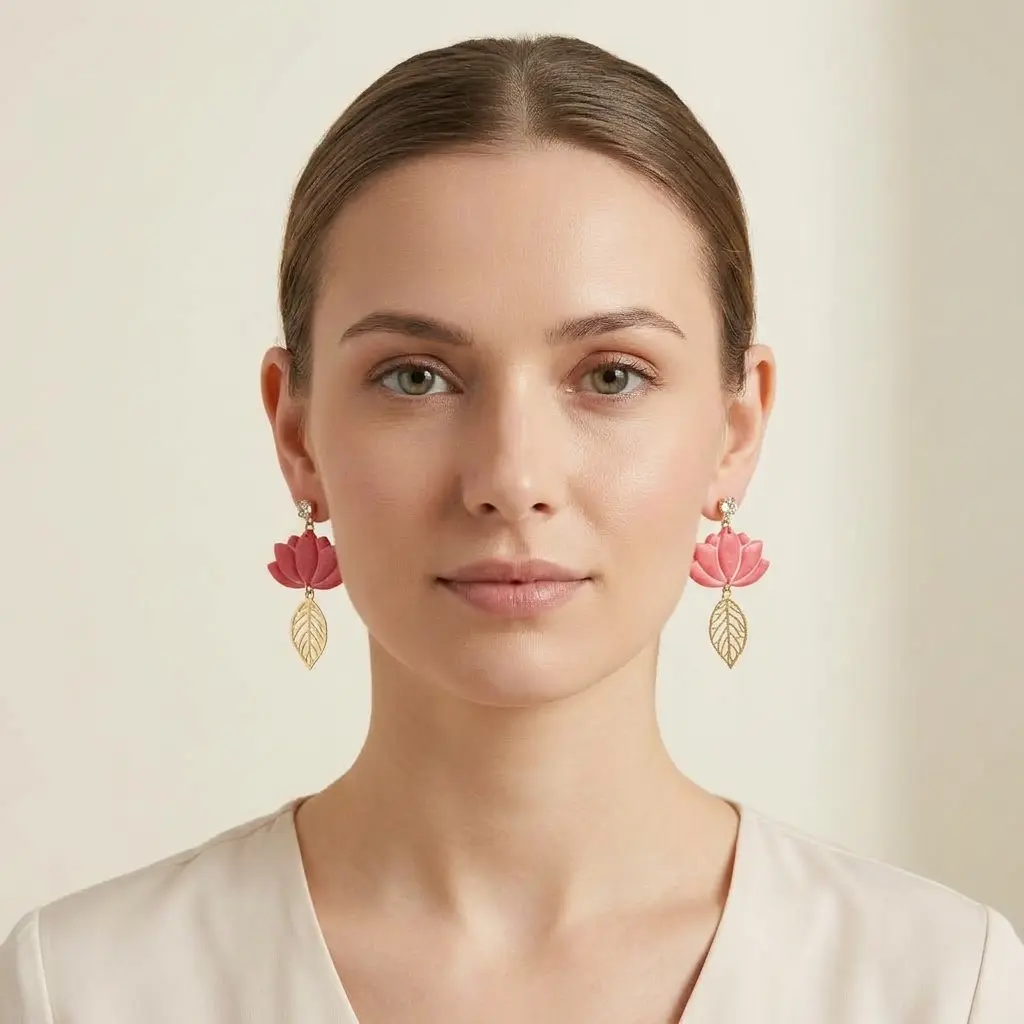 AI Generated Boucles d'oreilles Rubis - Vue de face sur mannequin