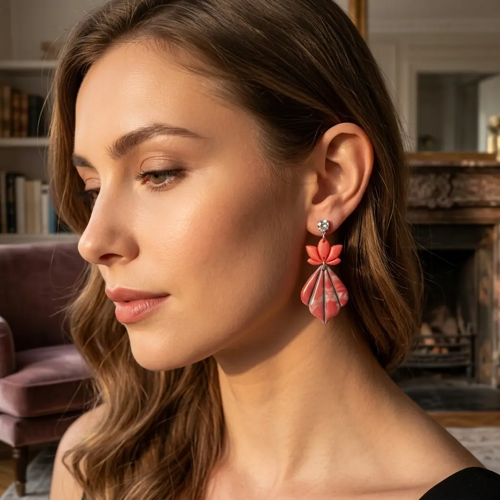 AI Generated Boucles d'oreilles Rubis - Portées par un mannequin